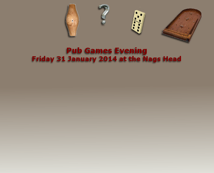 Pub Games Evening
Friday 31 January 2014 at the Nags Head